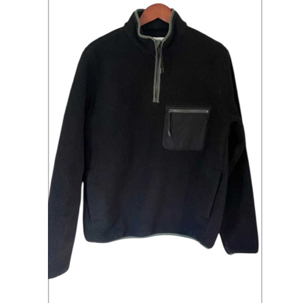 Everlane Fleece 1/4 Zip Pullover Sz Small Black With Pockets